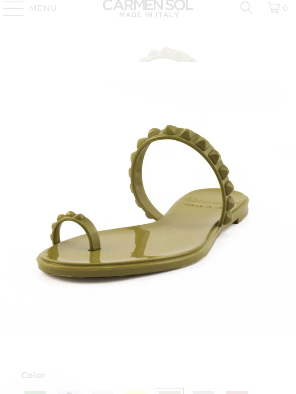 Carmen Sol Maria studded Flat Jelly Sandals in Olive sz 11